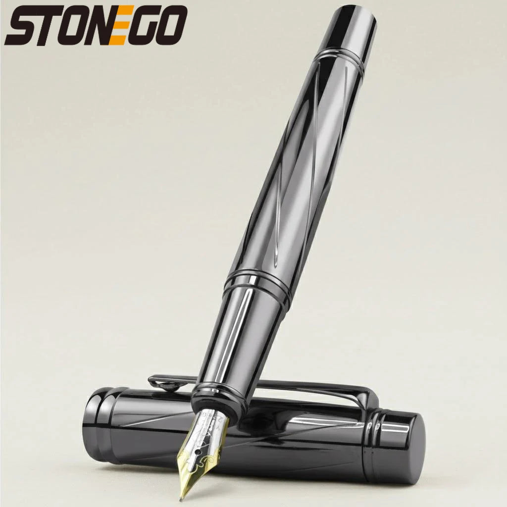 Luxury Metal Calligraphy Fountain Pen with Twist Converter for Standard Ink Medium Nib Writing